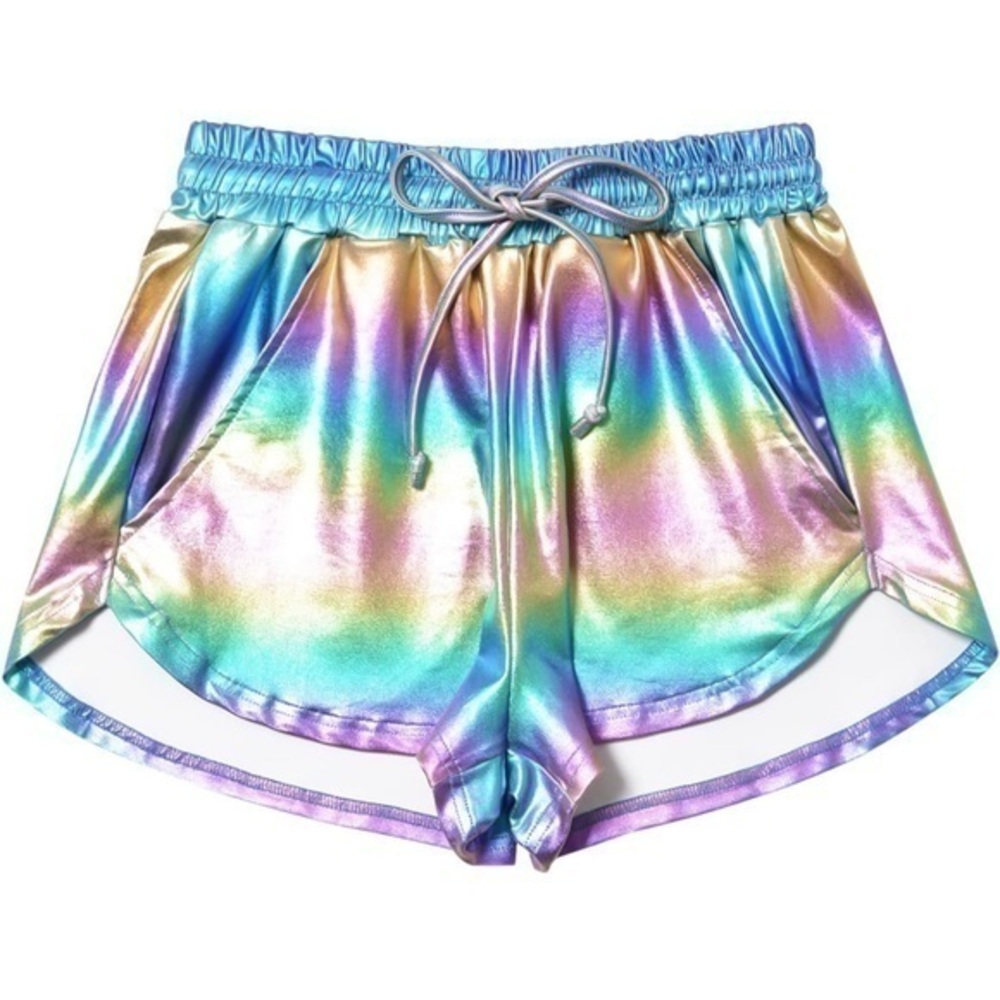MIRAWISE Metallic iridescent Shiny Sparkly Drawstring  party shorts size medium